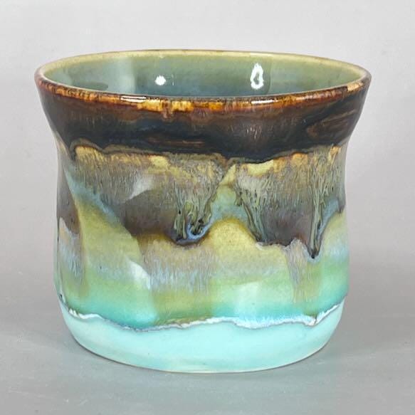 Copper and Aqua Blue Small Cache Pot/ Yunomi