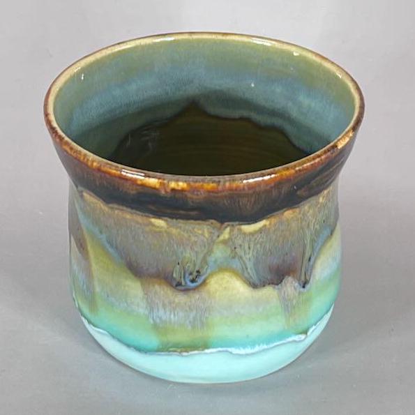 Copper and Aqua Blue Small Cache Pot/ Yunomi