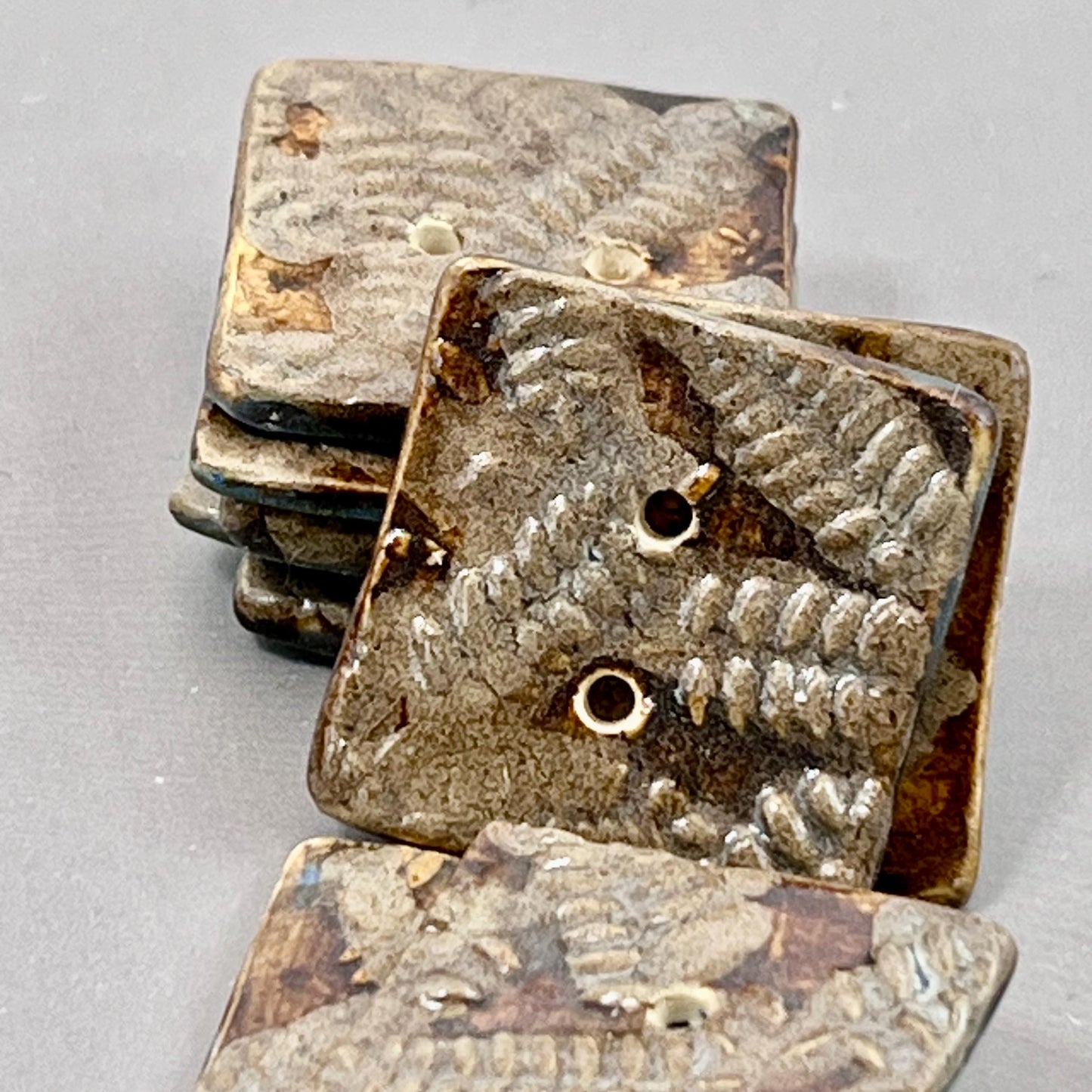 Brown Woodland Fern Textured Ceramic Square Buttons