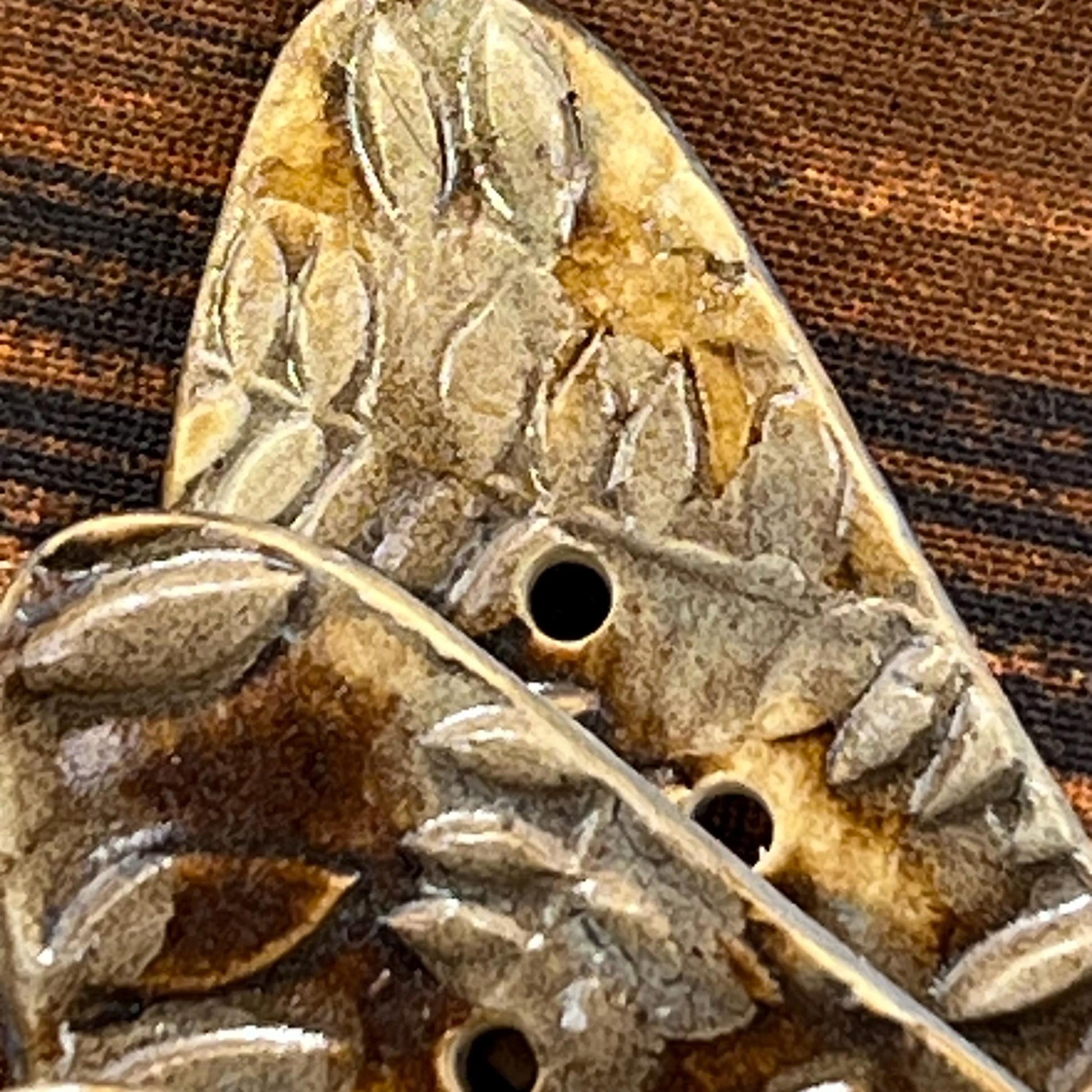 Brown Woodland Fern Textured Ceramic Large TrIangular Buttons