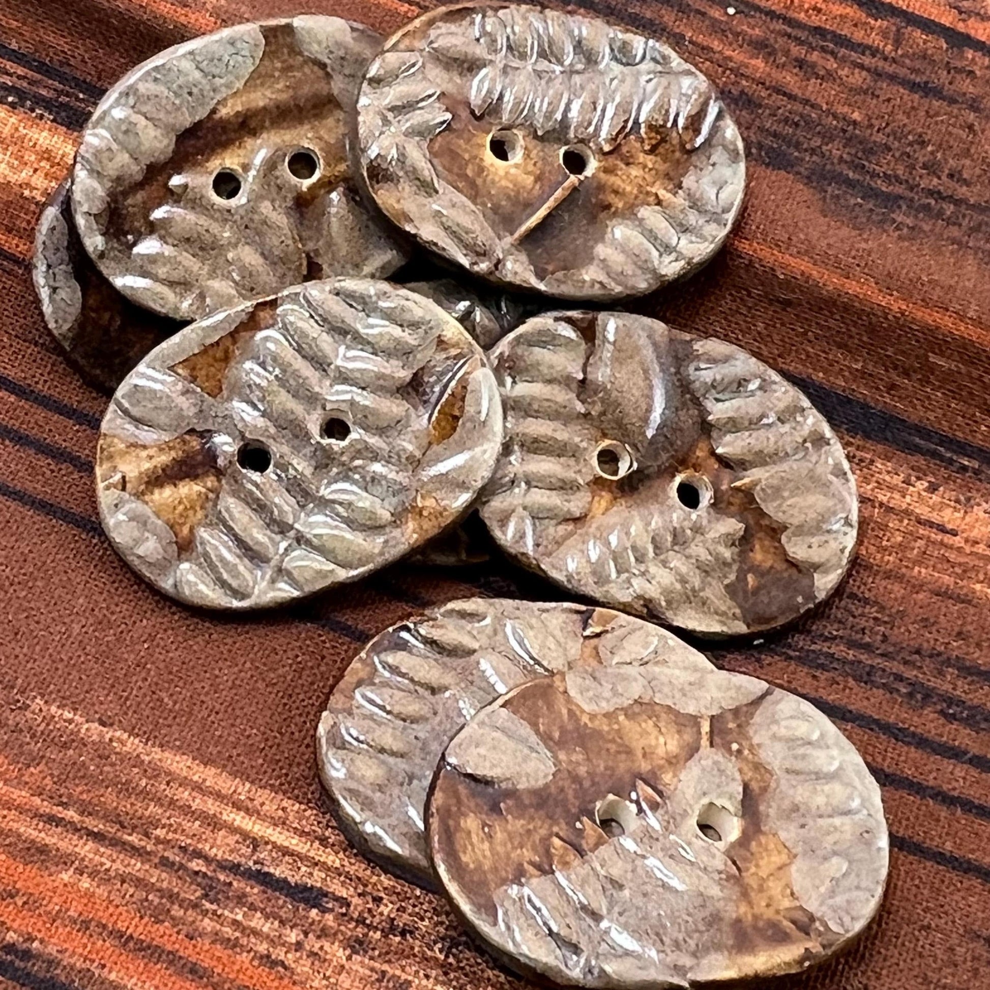 Brown Woodland Fern Textured Ceramic Oblong Buttons