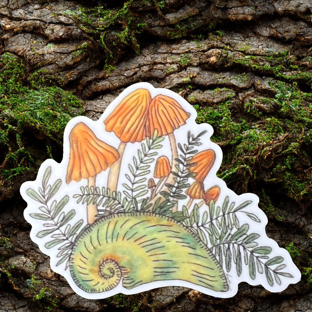 Orange Mushrooms with Plants 2.5" Vinyl Sticker