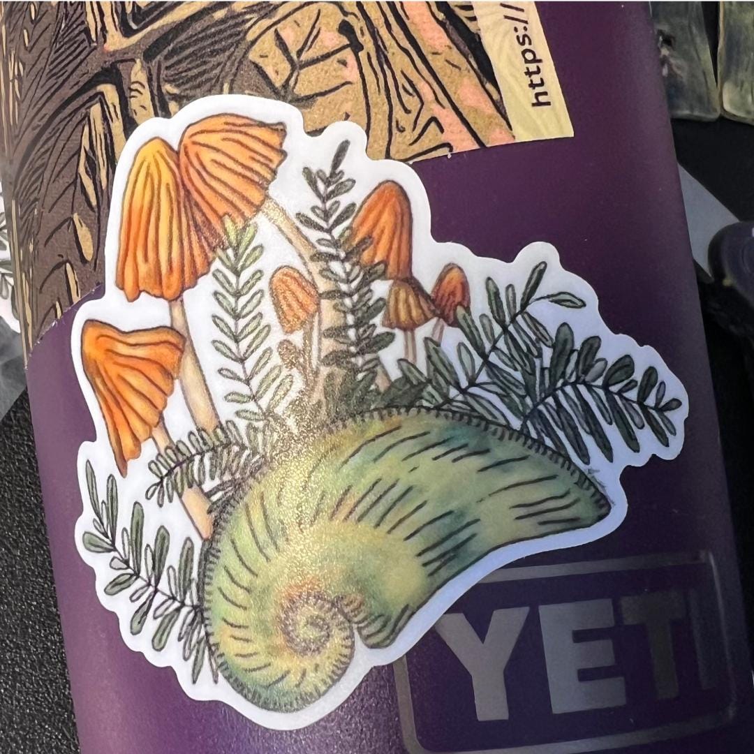 Orange Mushrooms with Plants 2.5" Vinyl Sticker