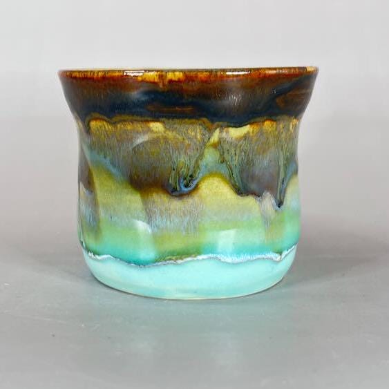 Copper and Aqua Blue Small Cache Pot/ Yunomi