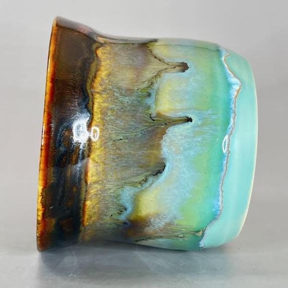 Copper and Aqua Blue Small Cache Pot/ Yunomi