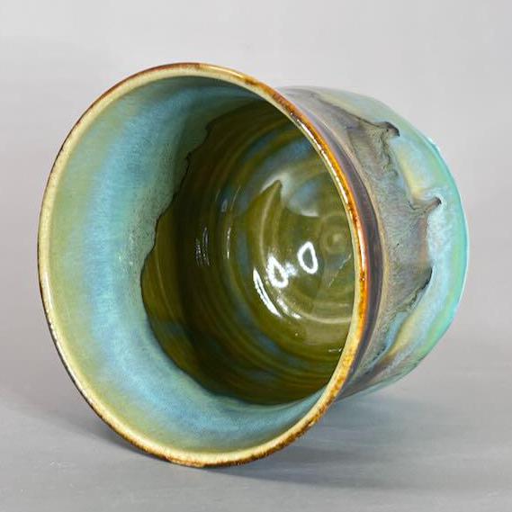 Copper and Aqua Blue Small Cache Pot/ Yunomi