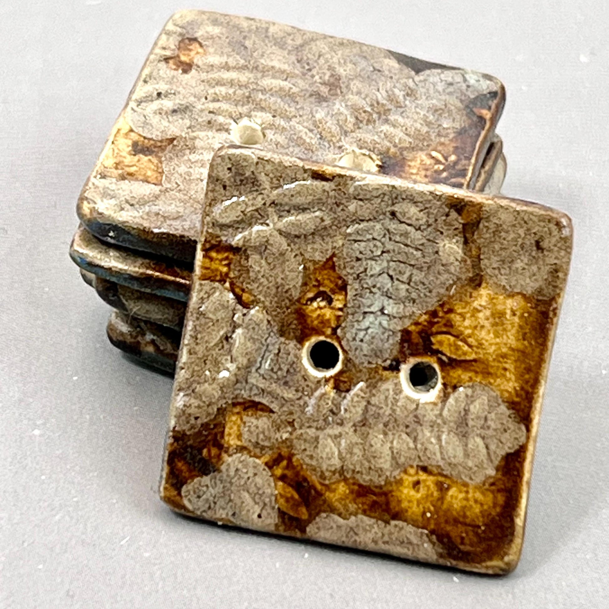 Brown Woodland Fern Textured Ceramic Square Buttons