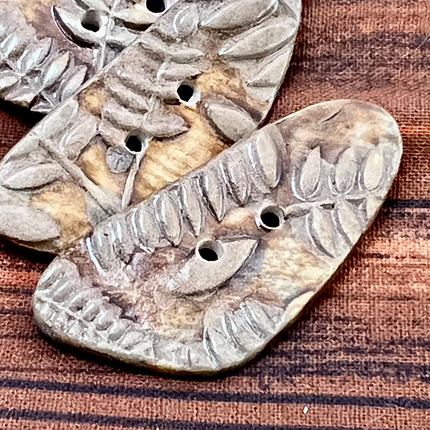 Brown Woodland Fern Textured Ceramic Large TrIangular Buttons