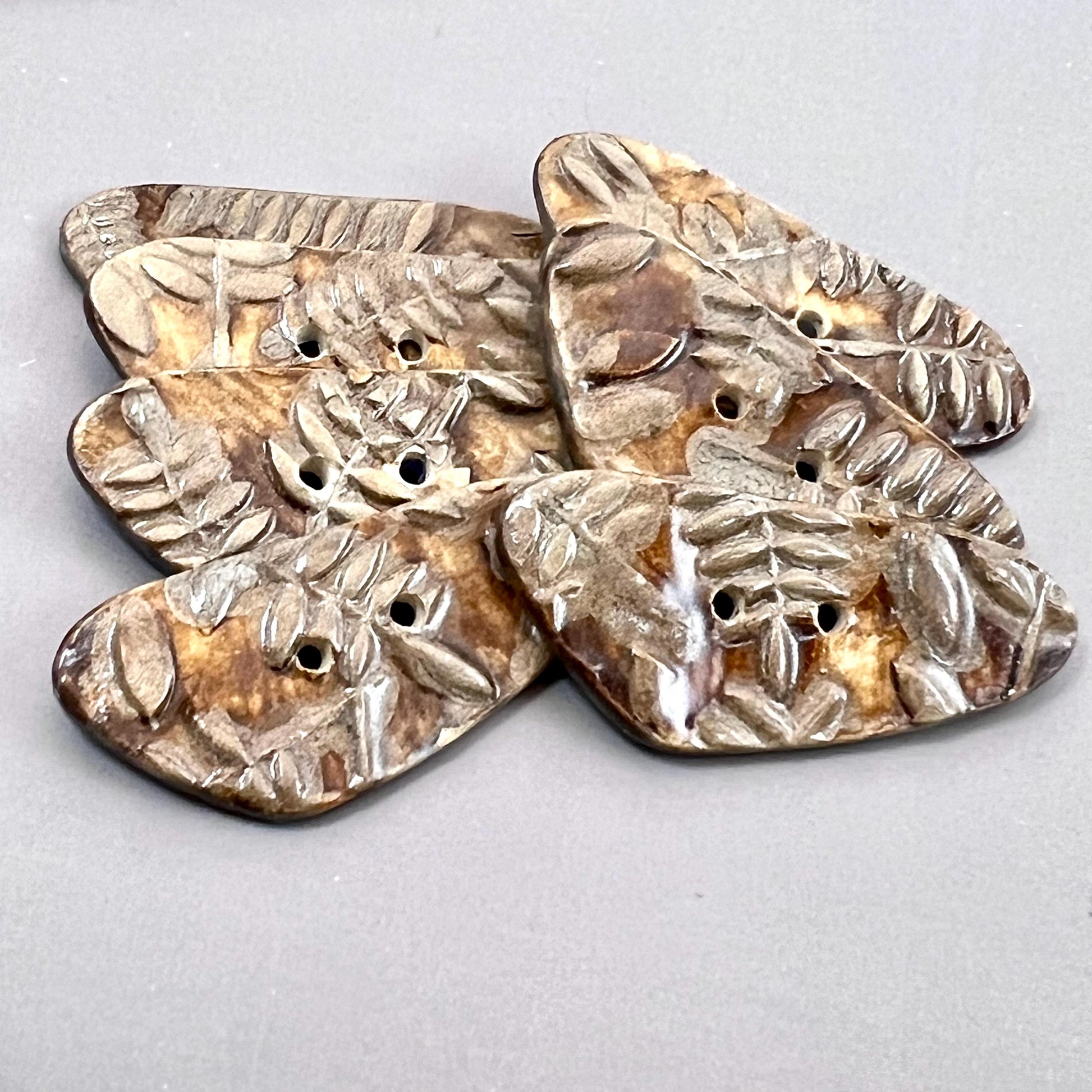 Brown Woodland Fern Textured Ceramic Large TrIangular Buttons