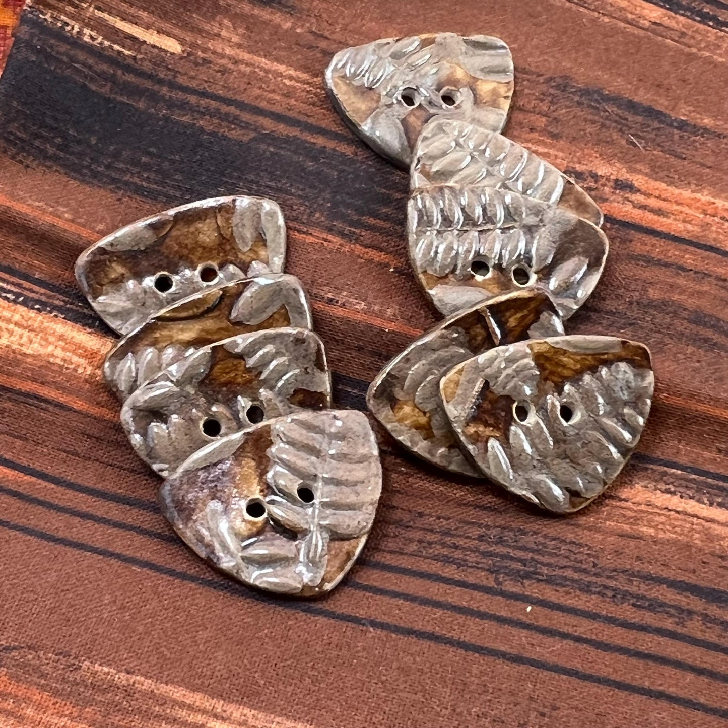 Brown Woodland Fern Textured Ceramic Small TrIangular Buttons