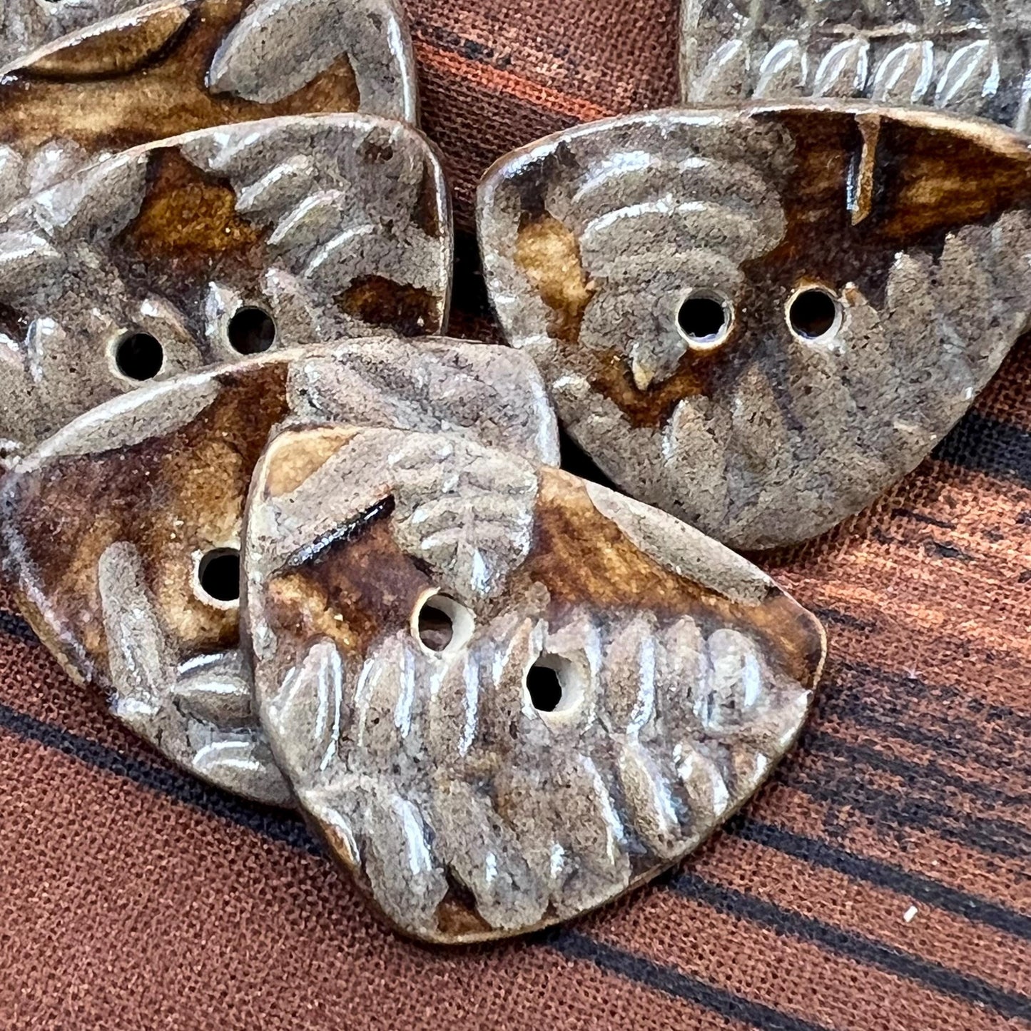 Brown Woodland Fern Textured Ceramic Small TrIangular Buttons