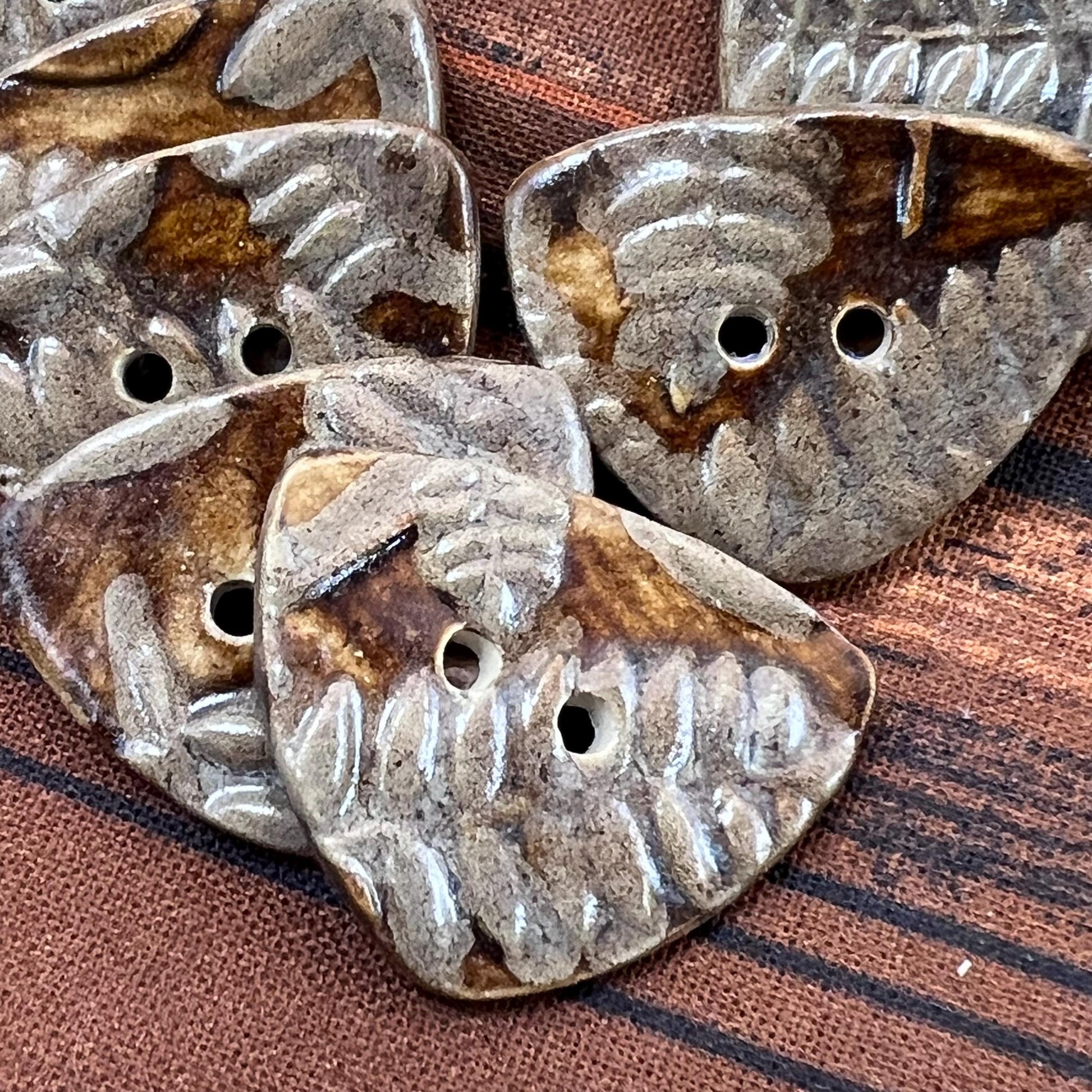 Brown Woodland Fern Textured Ceramic Small TrIangular Buttons