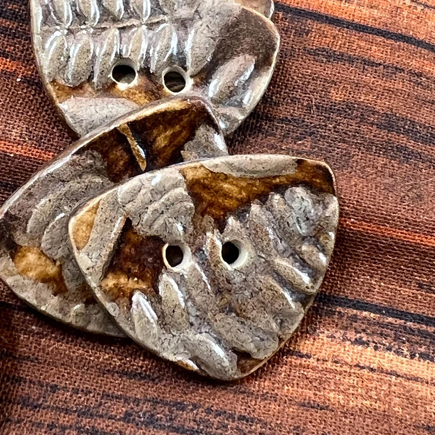 Brown Woodland Fern Textured Ceramic Small TrIangular Buttons