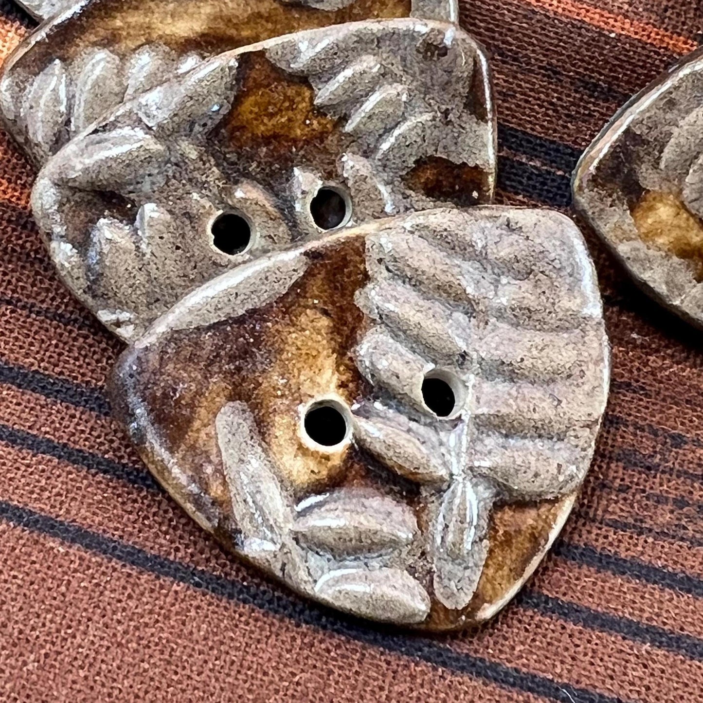 Brown Woodland Fern Textured Ceramic Small TrIangular Buttons