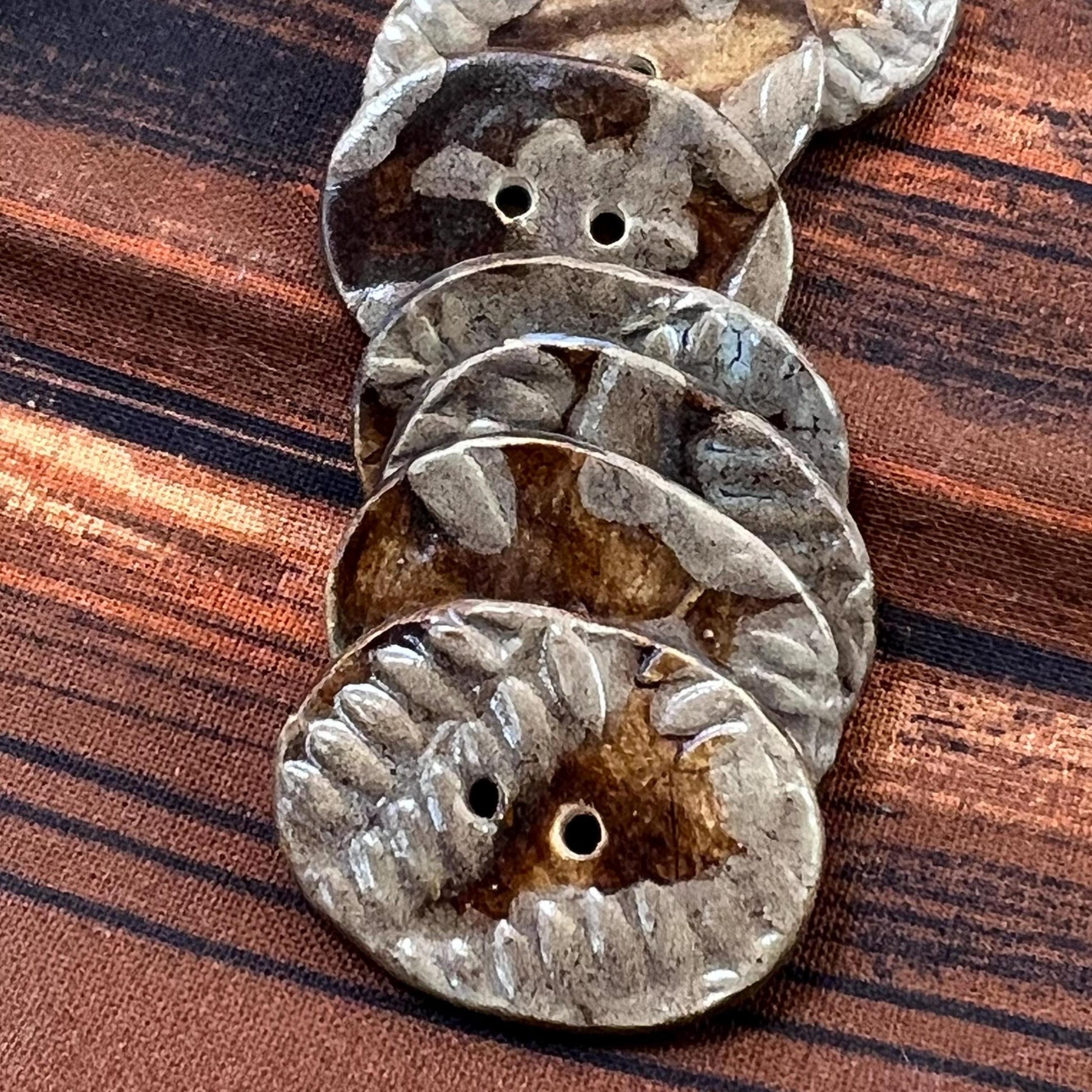 Brown Woodland Fern Textured Ceramic Oblong Buttons