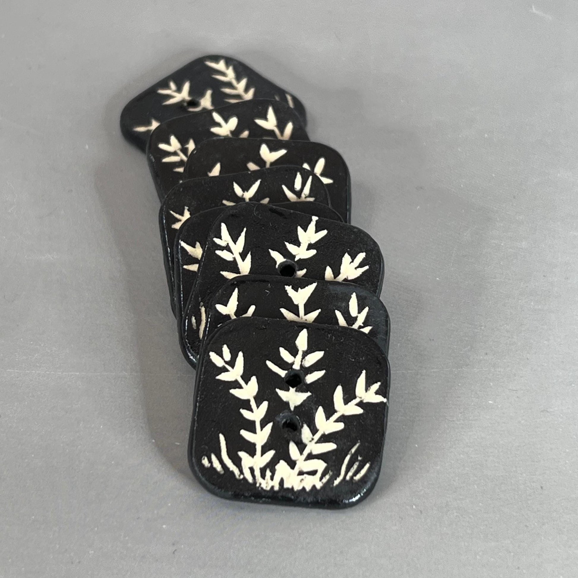 Black and White Sgraffito Plant Square Button