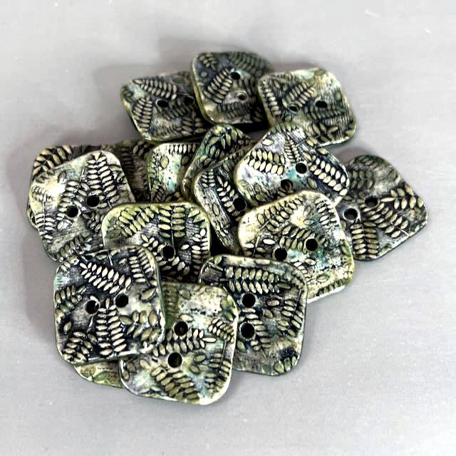 Woodland Fern Textured Square Ceramic Button