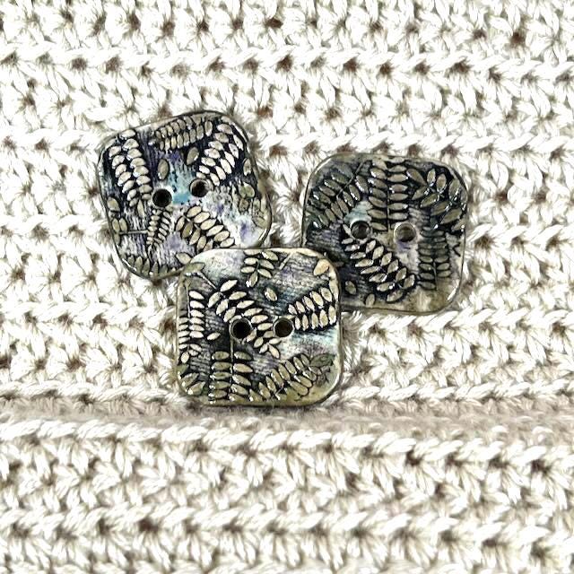 Woodland Fern Textured Square Ceramic Button
