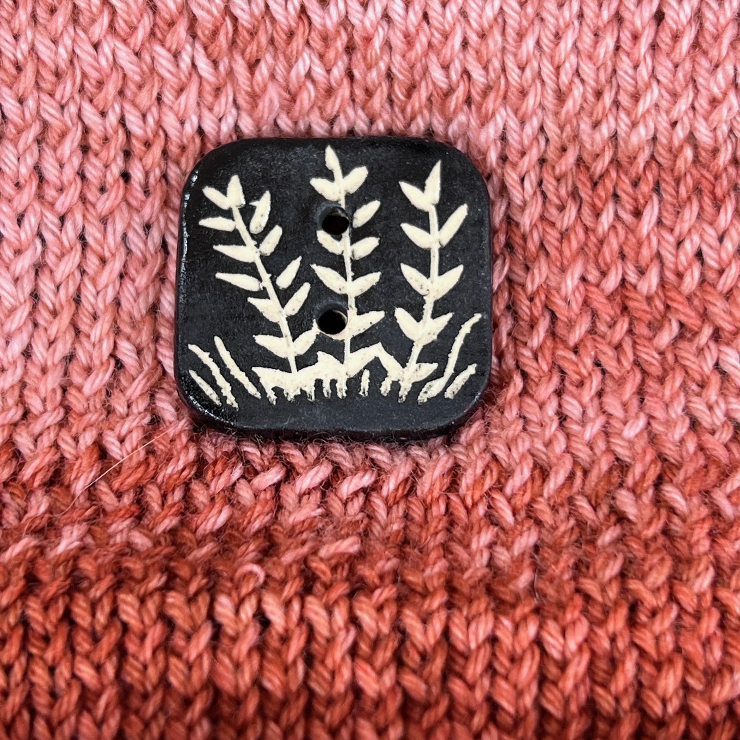 Black and White Sgraffito Plant Square Button