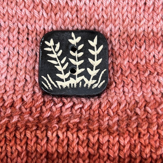 Black and White Sgraffito Plant Square Button