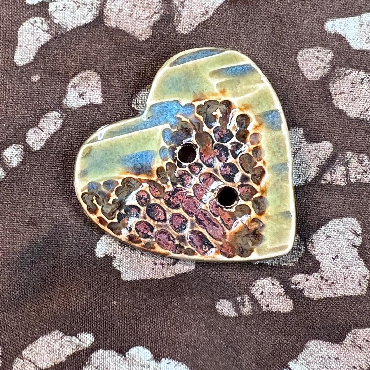 Large Textured Turquoise Blue and Green with Copper Heart Shaped Button