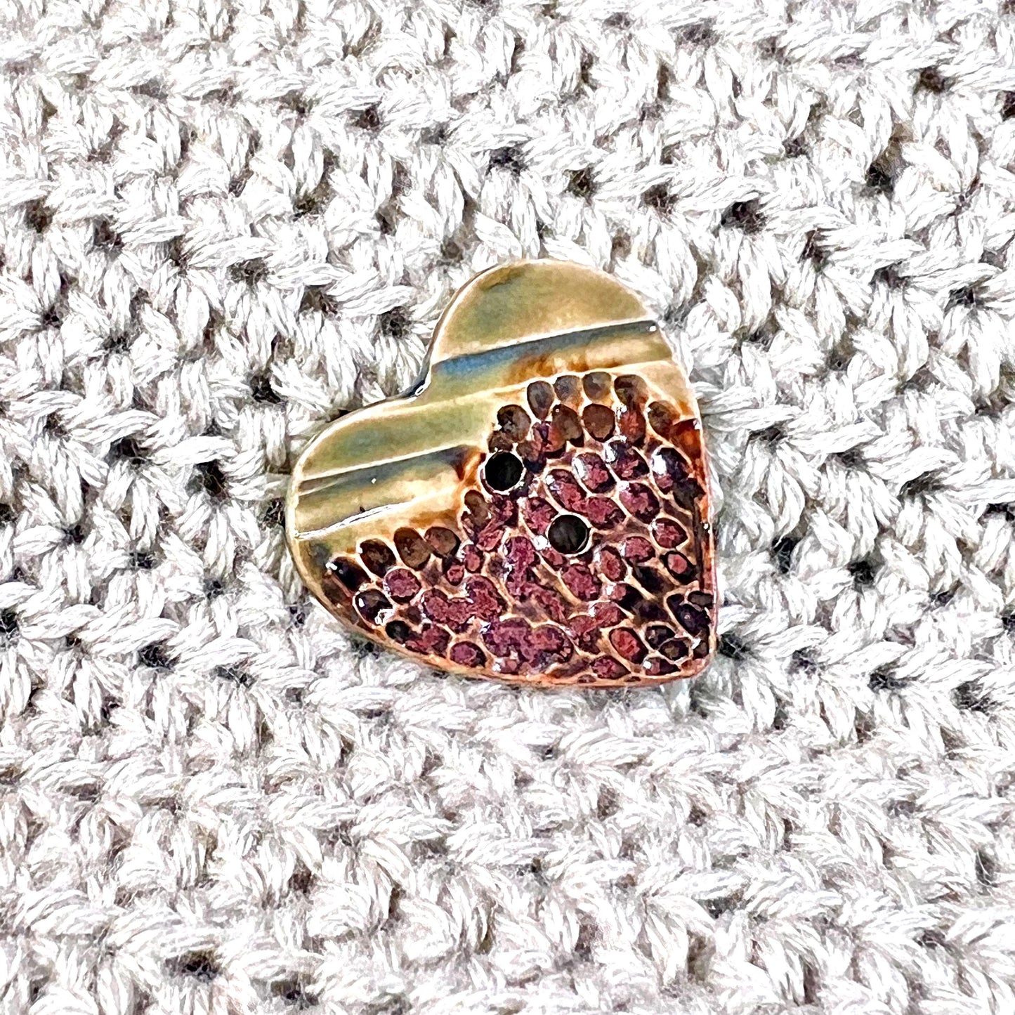 Large Textured Turquoise Blue and Green with Copper Heart Shaped Button