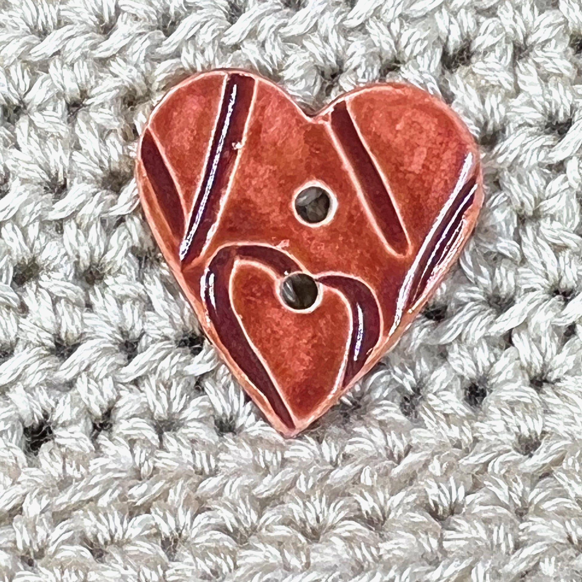 Large Dark Pink Heart Patterned Heart Shaped Button