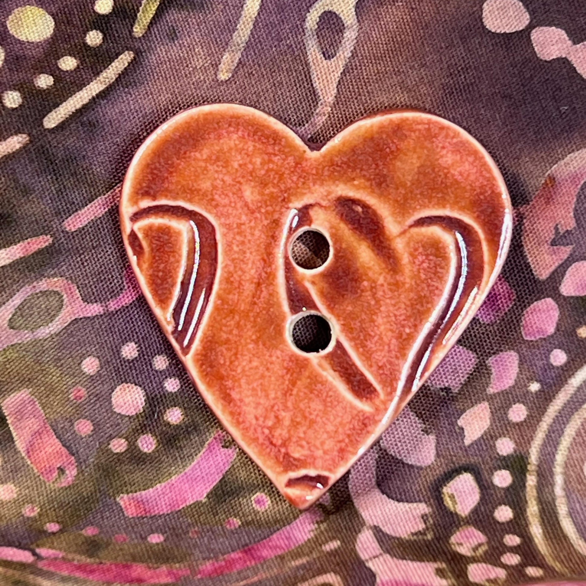 Large Dark Pink Heart Patterned Heart Shaped Button