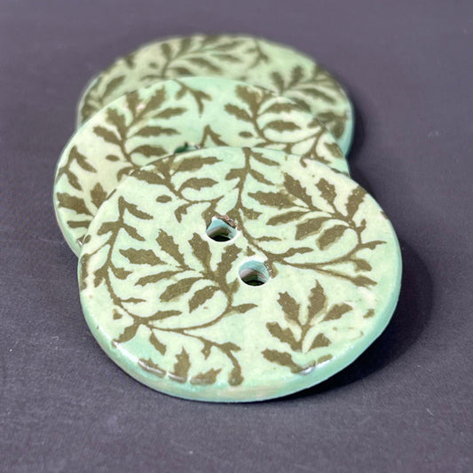 Large Green Accent Button with Green Silkscreened Leaves