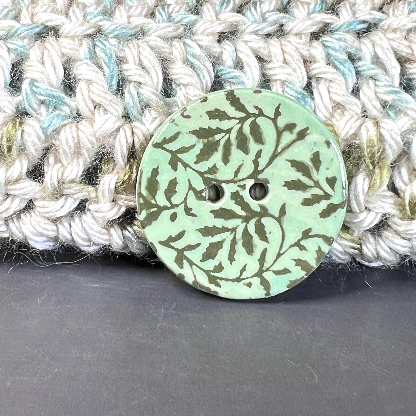 Large Green Accent Button with Green Silkscreened Leaves