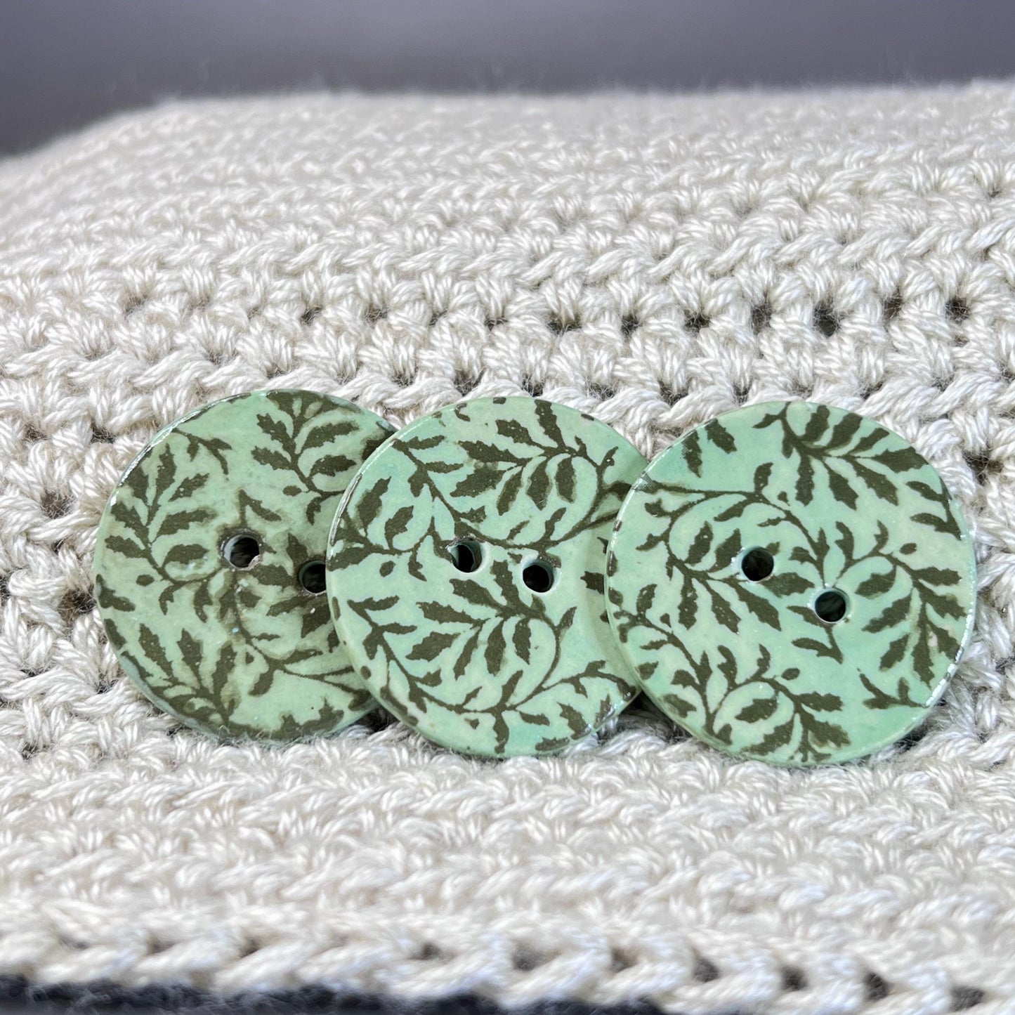 Large Green Accent Button with Green Silkscreened Leaves