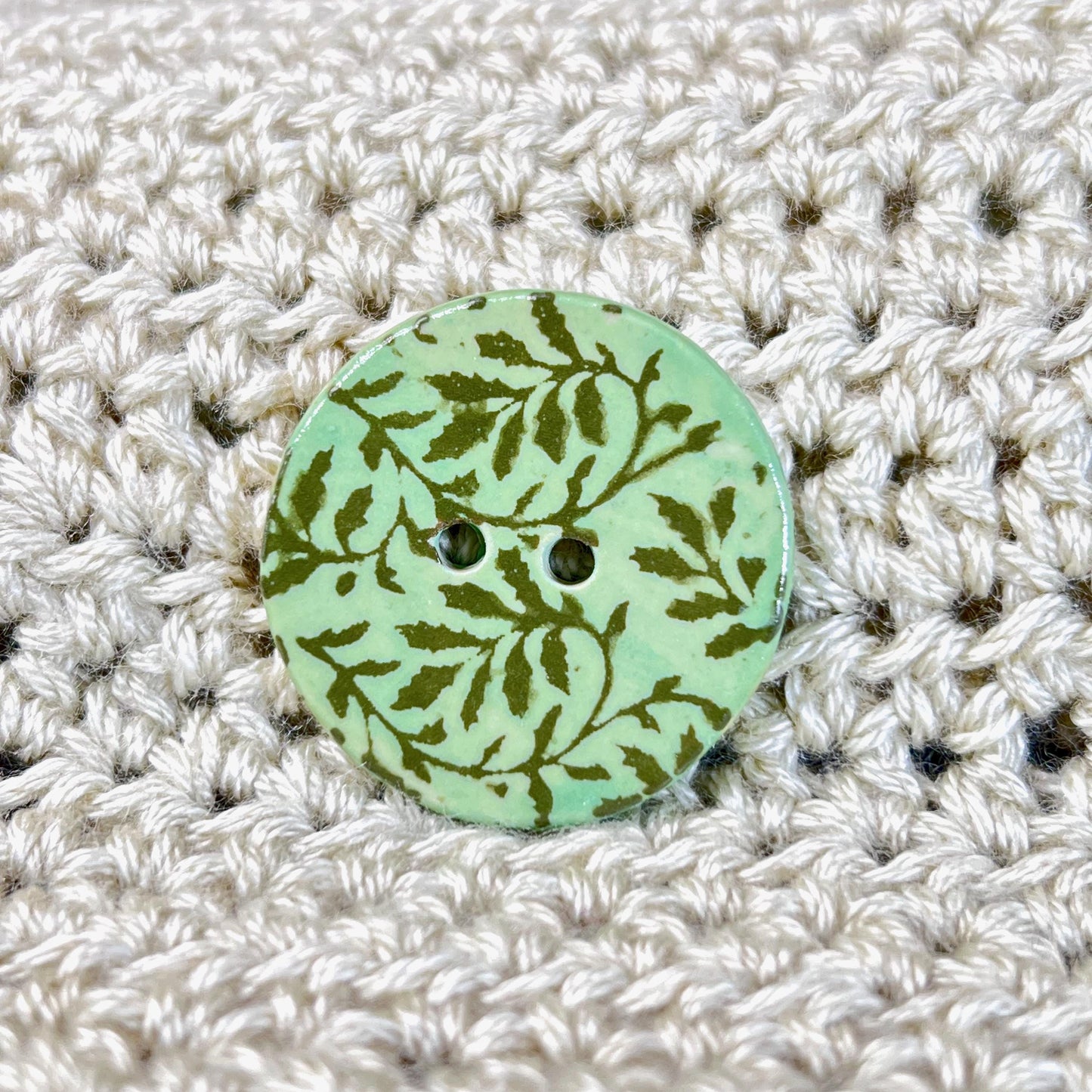 Large Green Accent Button with Green Silkscreened Leaves