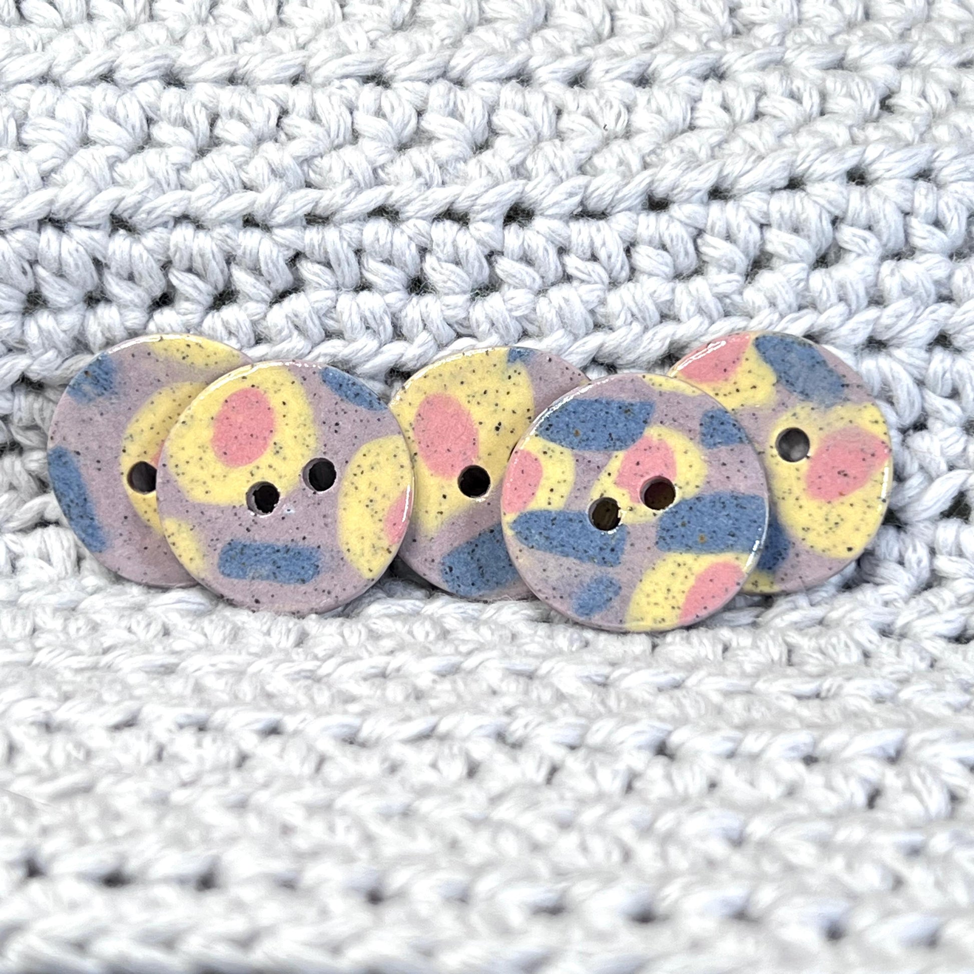 2 Speckled Porcelain Yellow Spring Blossom Patterned Buttons