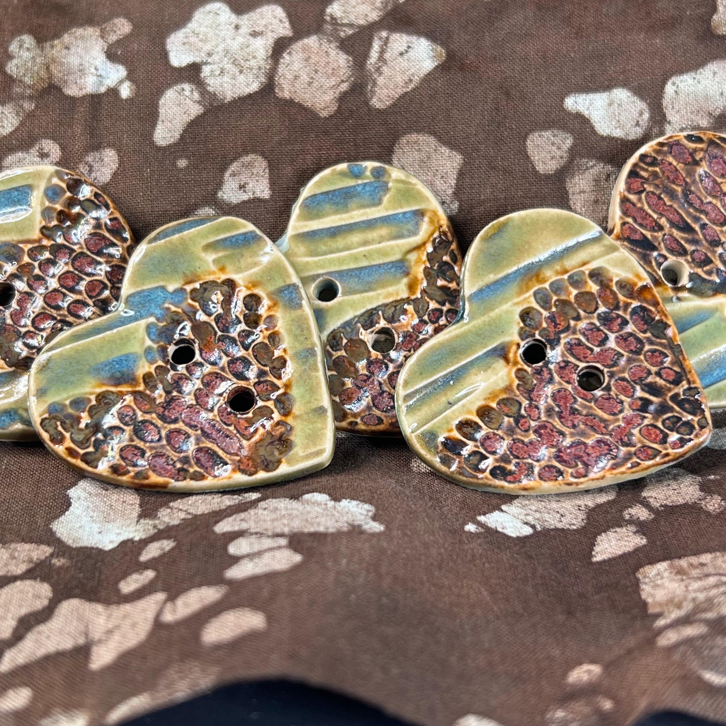 Large Textured Turquoise Blue and Green with Copper Heart Shaped Button