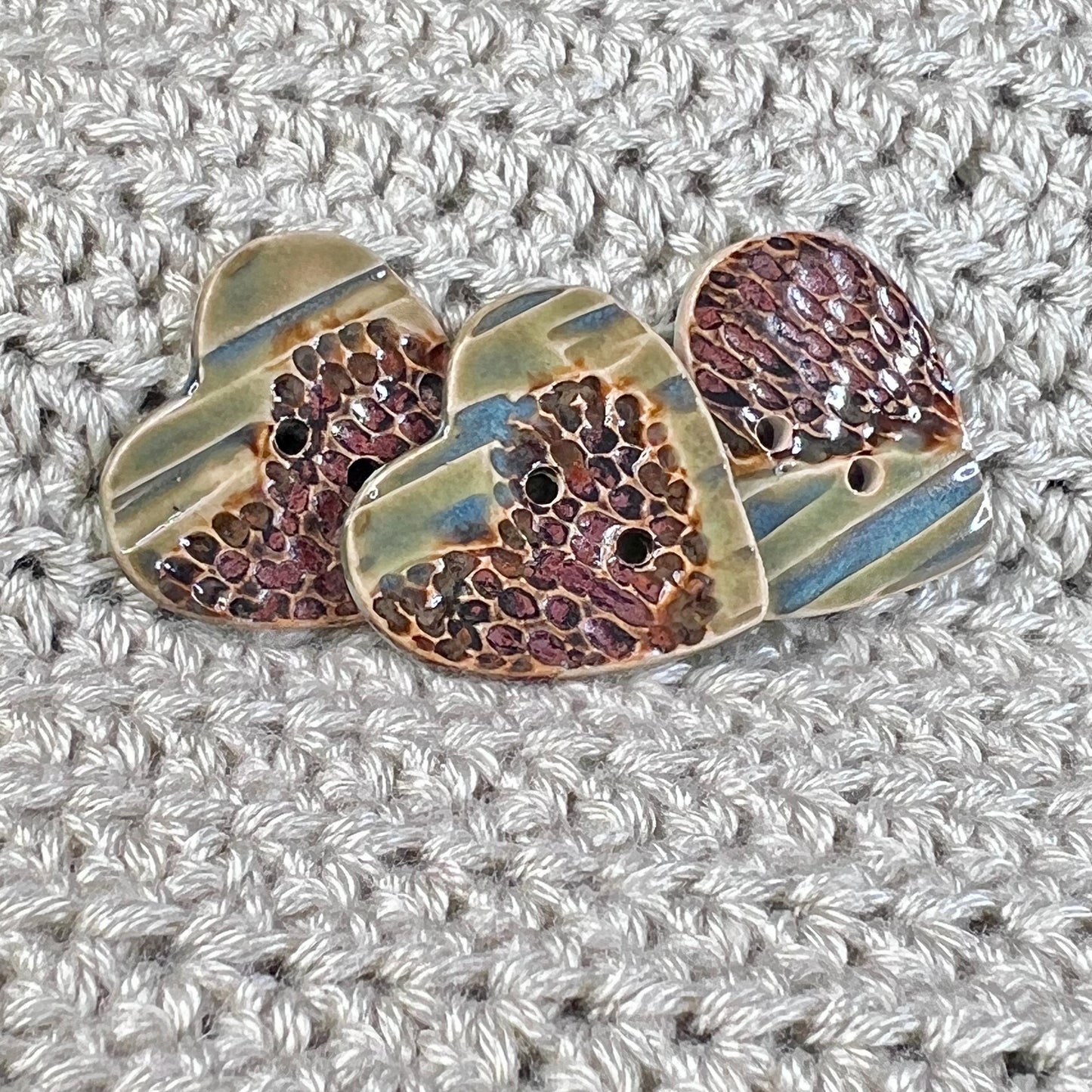 Large Textured Turquoise Blue and Green with Copper Heart Shaped Button
