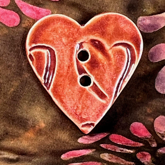 Large Dark Pink Heart Patterned Heart Shaped Button