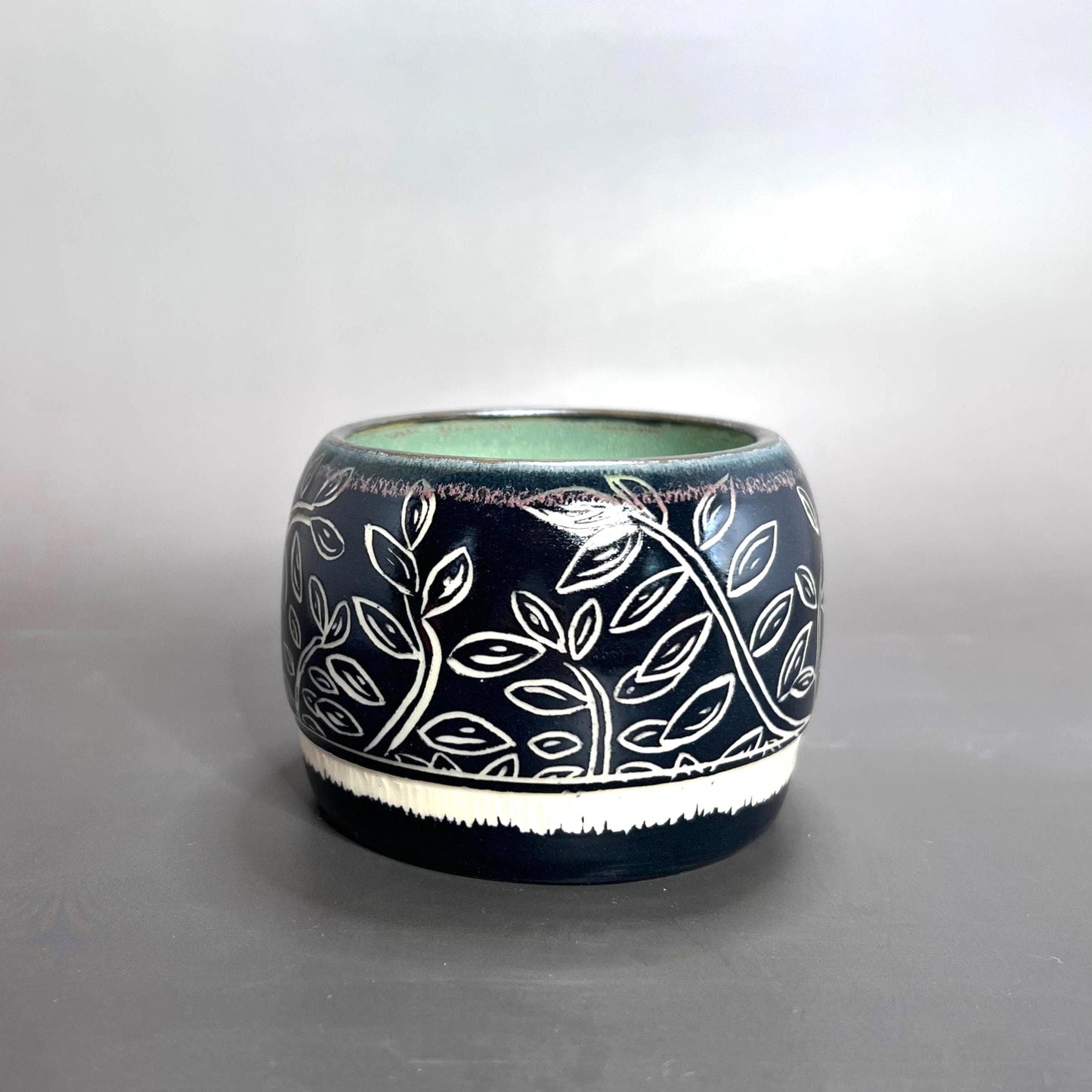 Ivy Green and Black Vine Design Small Cache Pot/ Snack/Charcuterie Bowl
