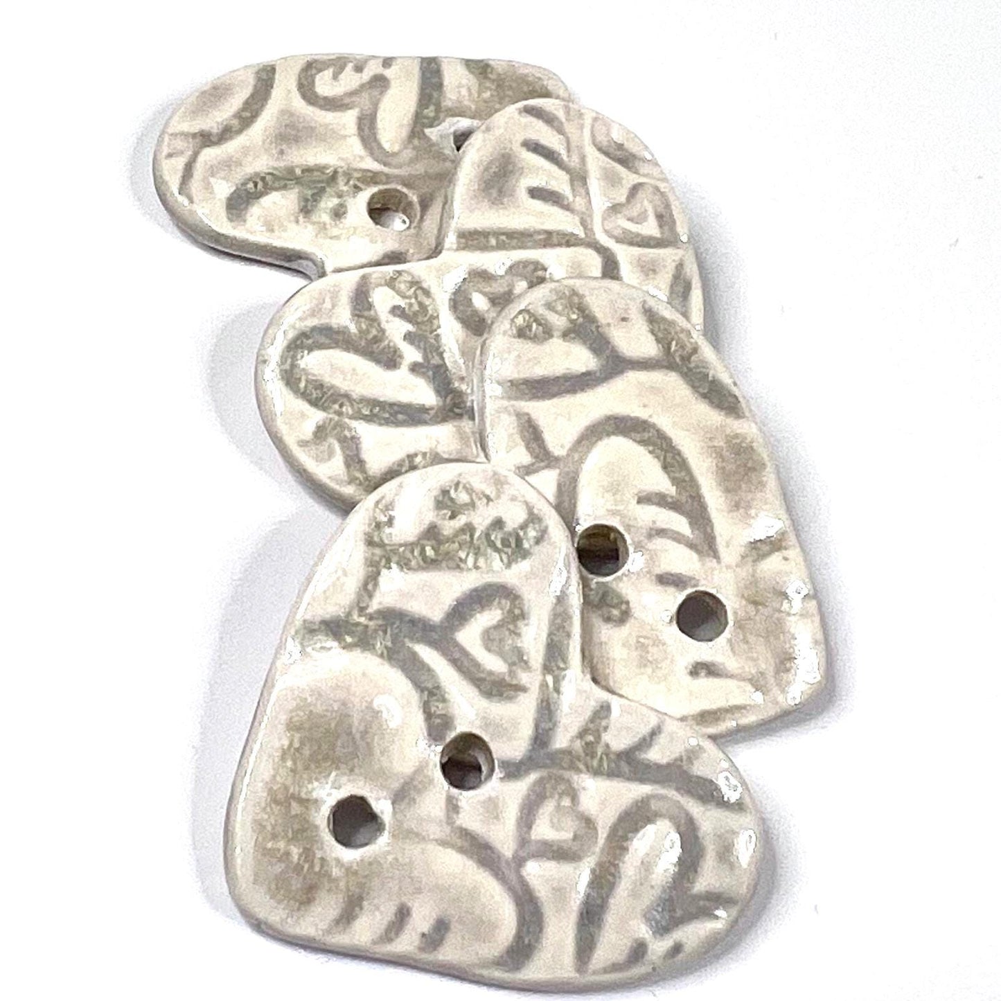 White Heart Buttons with Light Gray Heart Pattern