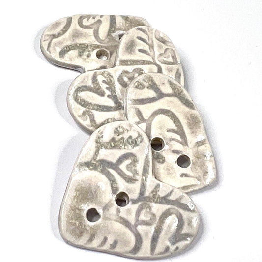 White Heart Buttons with Light Gray Heart Pattern
