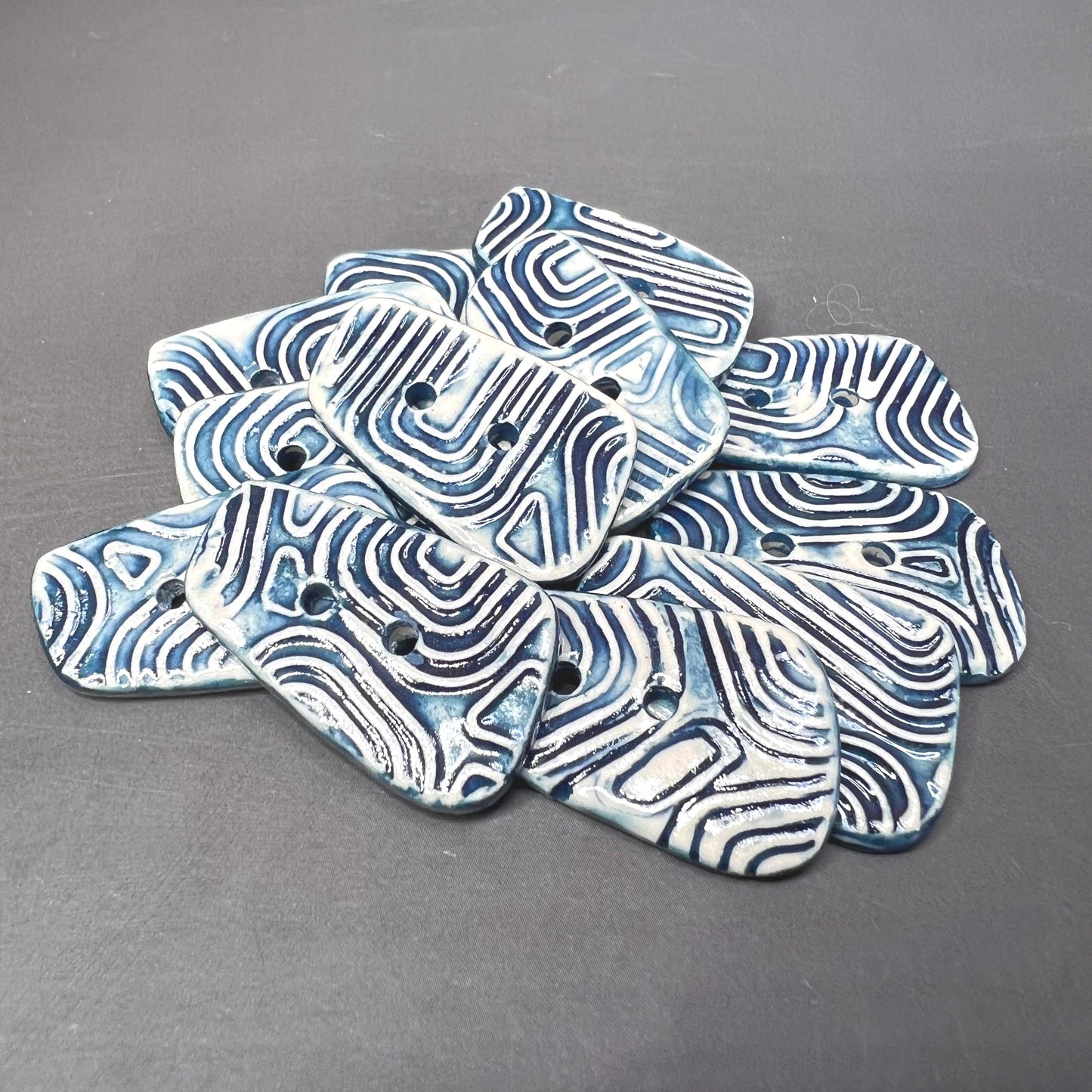 Graphic Blue and White Ceramic Buttons