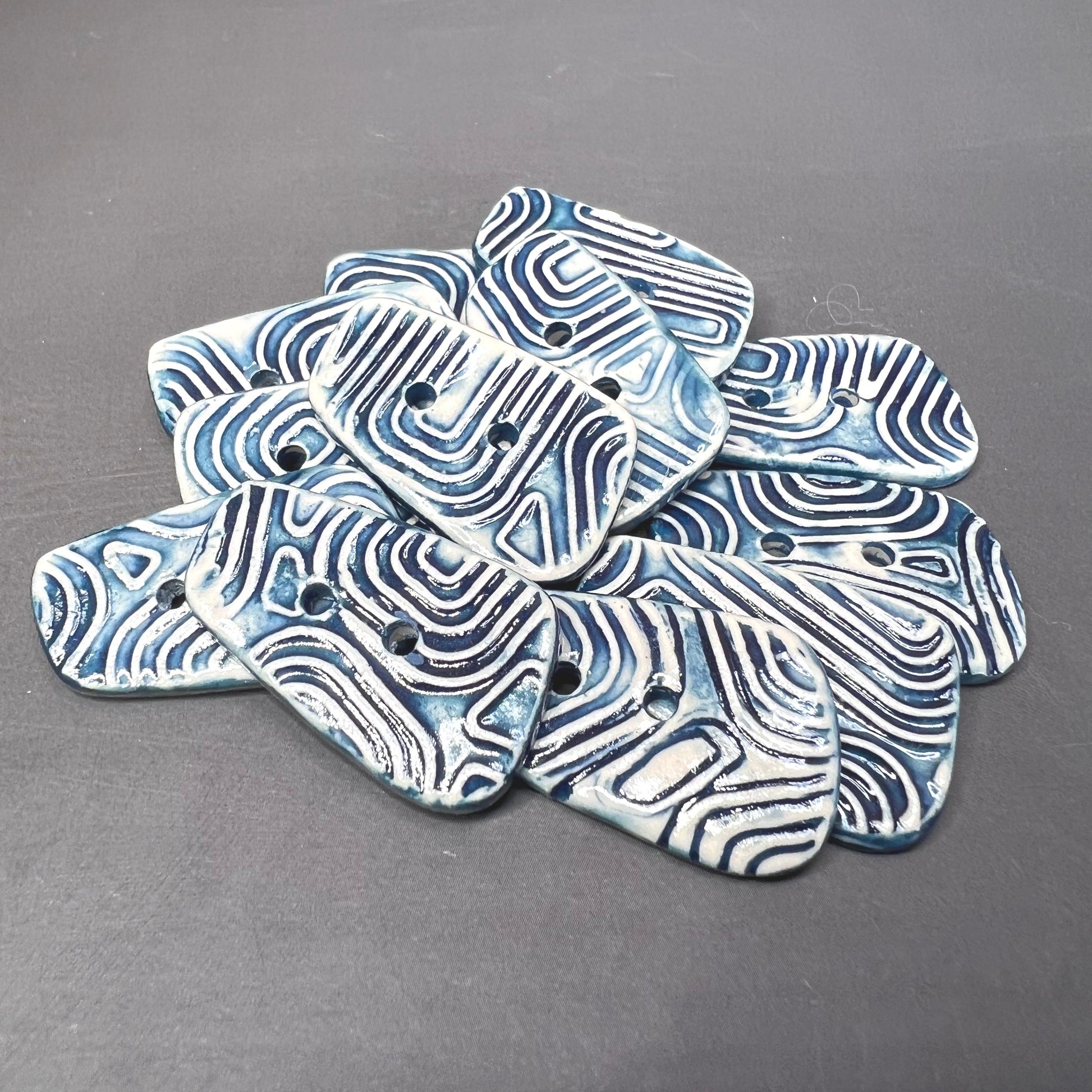 Graphic Blue and White Ceramic Buttons