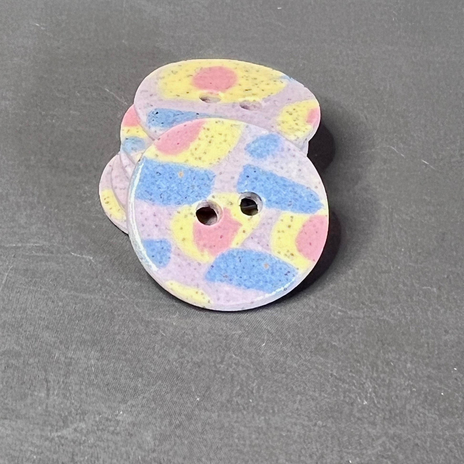 2 Speckled Porcelain Yellow Spring Blossom Patterned Buttons