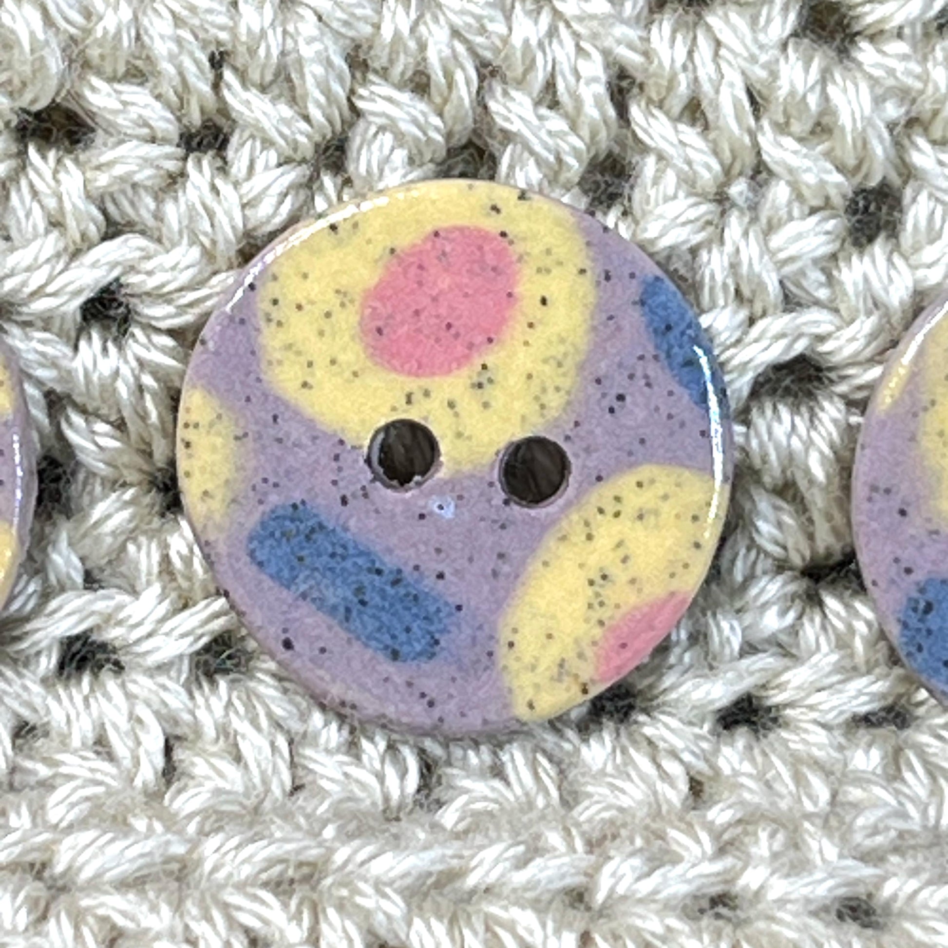 2 Speckled Porcelain Yellow Spring Blossom Patterned Buttons