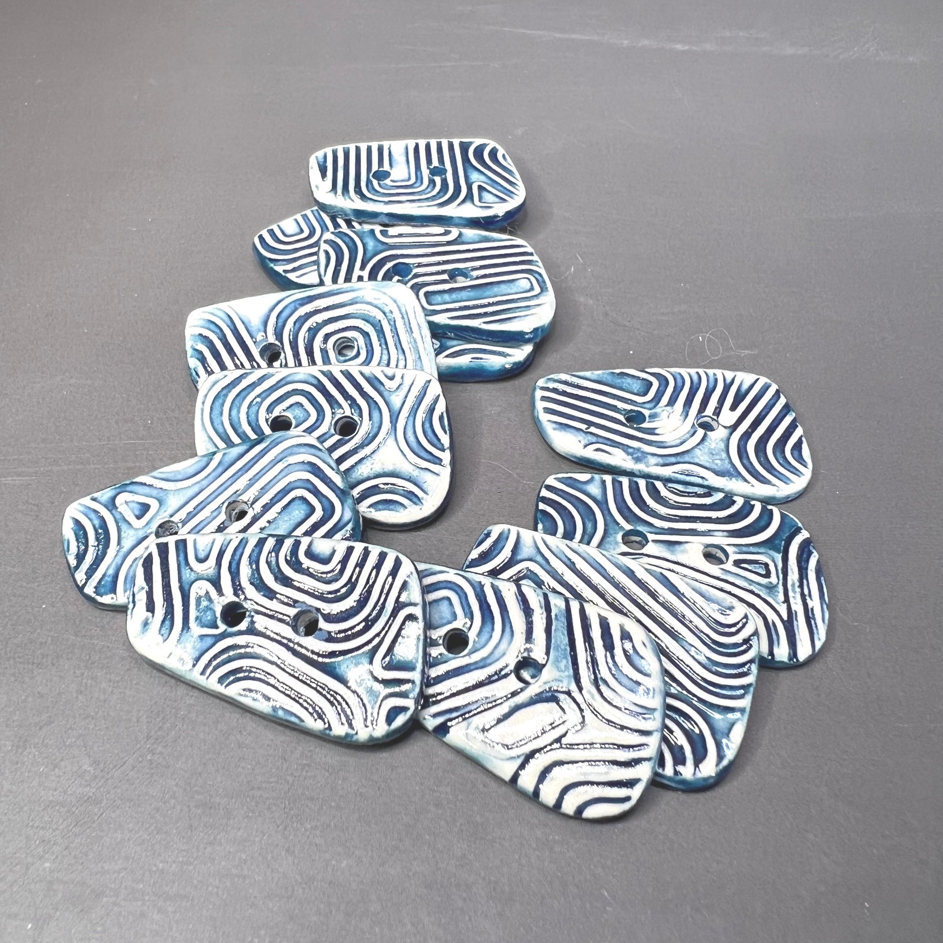 Graphic Blue and White Ceramic Buttons