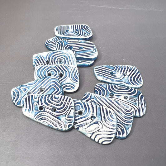 Graphic Blue and White Ceramic Buttons