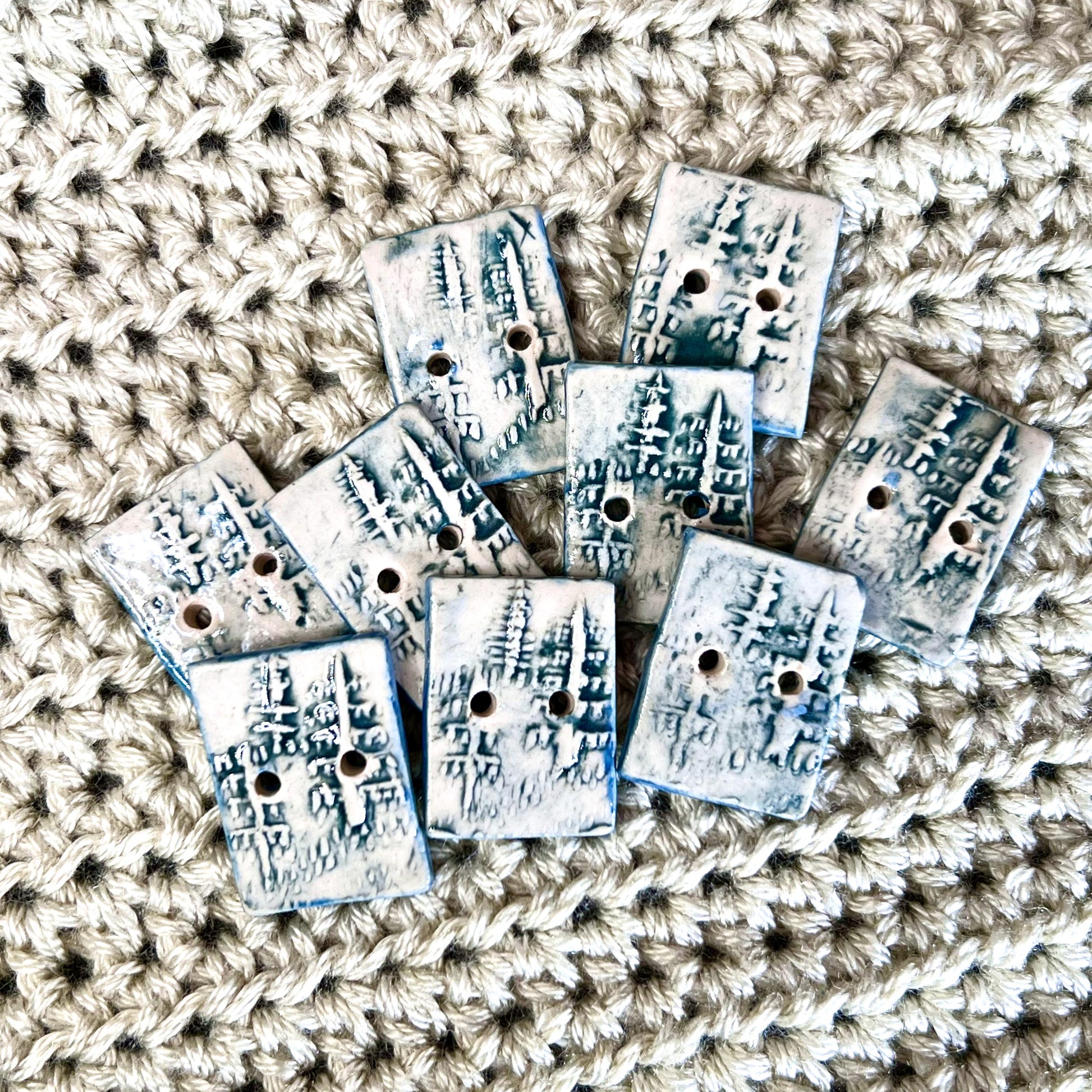 Winter Trees White and Blue Rectangular Buttons With 2 Holes
