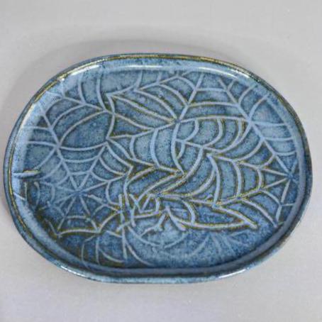 Small Dark Blue Oval with Spider Web Texture Trinket Tray/Teabag Holder/ Spoon Rest