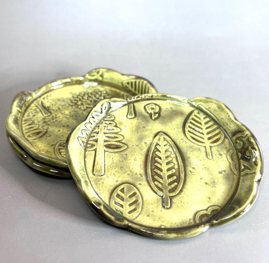 Avocado Green Tree Grove Patterned Stoneware Teabag Holder/ Spoon Rest