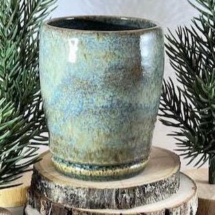 Light Blue and Green 8 ounce Speckled Stoneware Tumbler