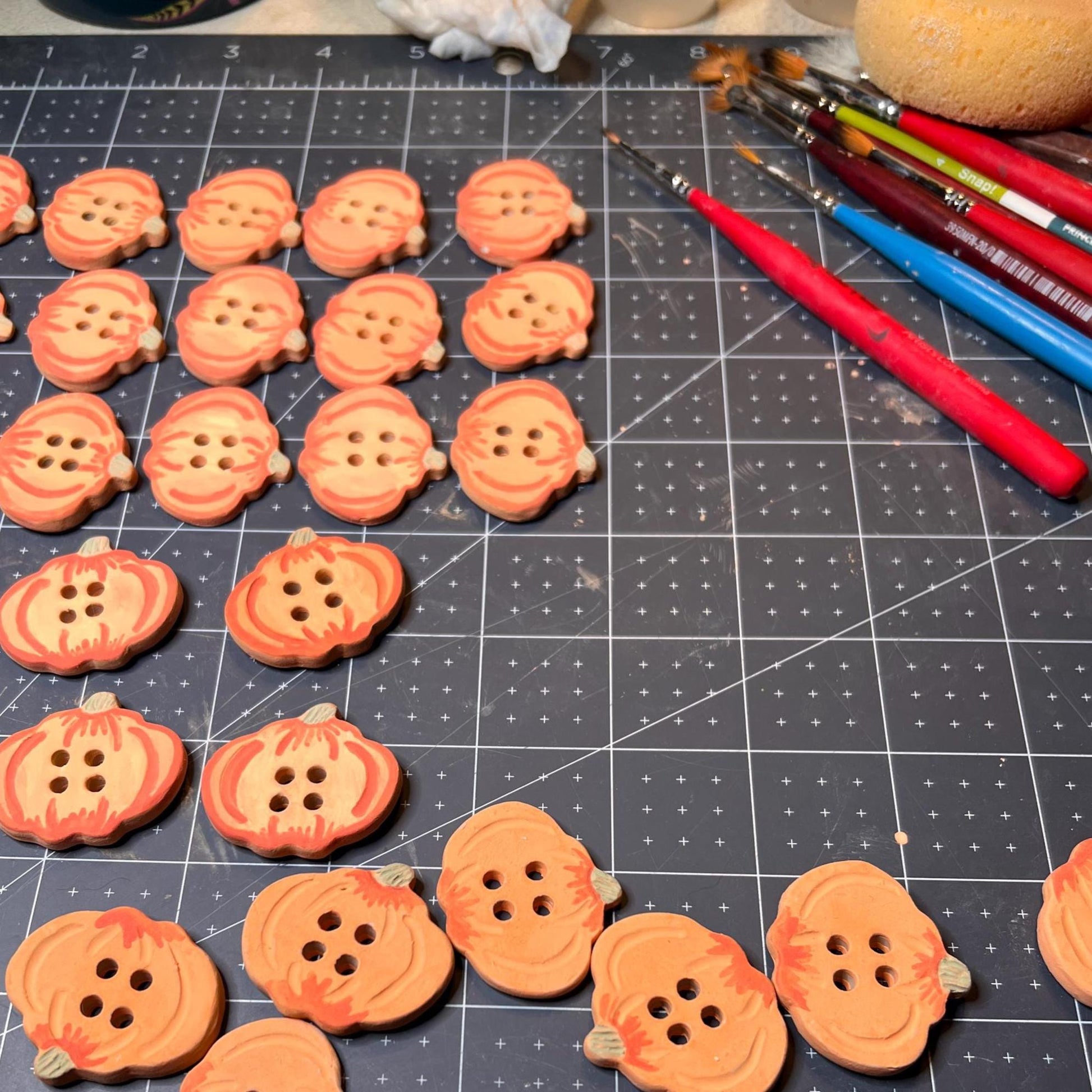 Orange Pumpkin 4 Hole Ceramic Button